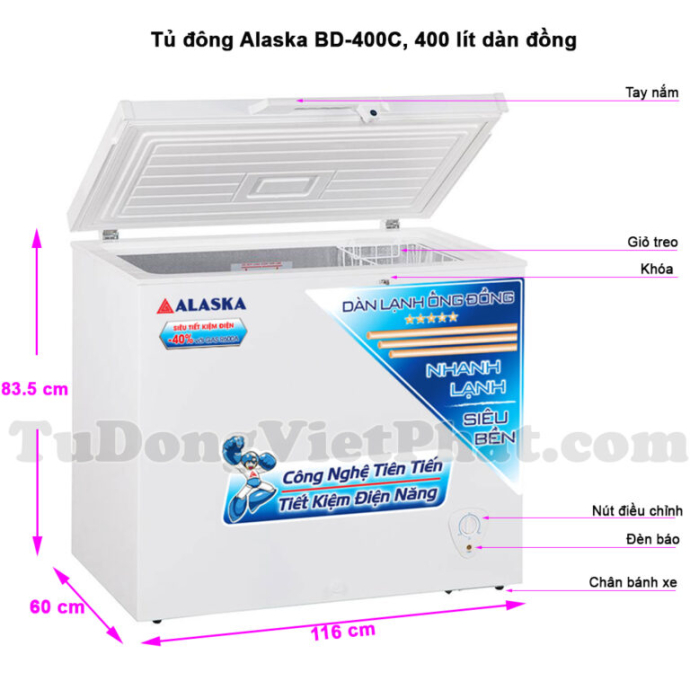 Tủ Đông Alaska Dàn Đồng BD-400C 1 Ngăn Đông 400 Lít